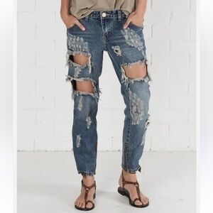 New One Teaspoon Midnight Freebird Lowrise Trashbag Blue Cotton Jeans